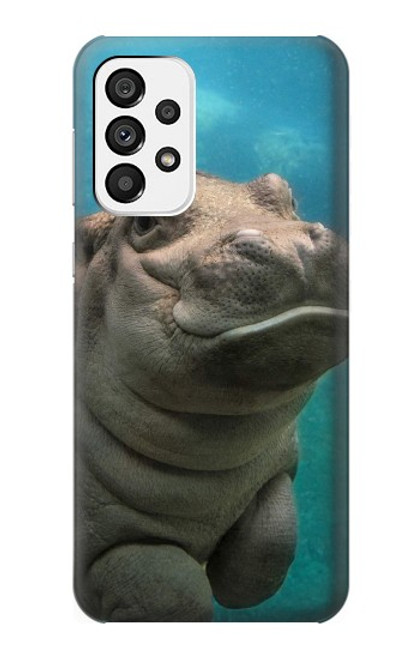W3871 Cute Baby Hippo Hippopotamus Hülle Schutzhülle Taschen und Leder Flip für Samsung Galaxy A73 5G