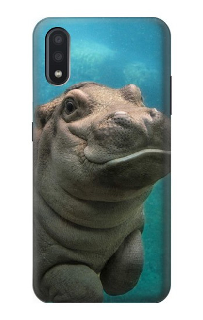 W3871 Cute Baby Hippo Hippopotamus Hülle Schutzhülle Taschen und Leder Flip für Samsung Galaxy A01