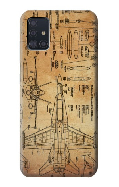 W3868 Aircraft Blueprint Old Paper Hülle Schutzhülle Taschen und Leder Flip für Samsung Galaxy A51