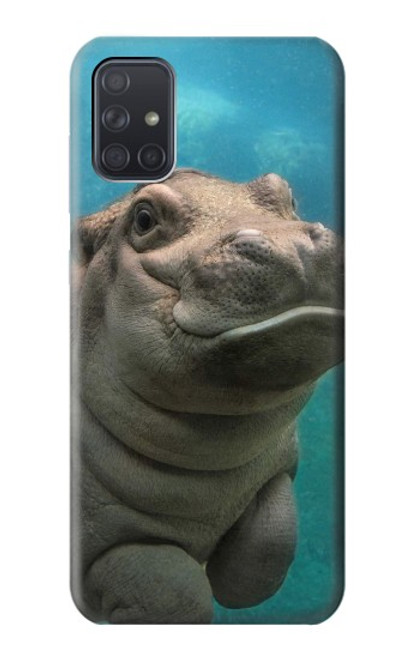 W3871 Cute Baby Hippo Hippopotamus Hülle Schutzhülle Taschen und Leder Flip für Samsung Galaxy A71