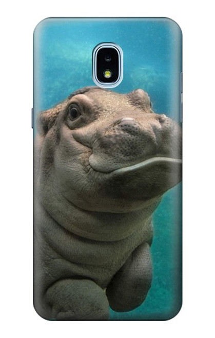 W3871 Cute Baby Hippo Hippopotamus Hülle Schutzhülle Taschen und Leder Flip für Samsung Galaxy J3 (2018), J3 Star, J3 V 3rd Gen, J3 Orbit, J3 Achieve, Express Prime 3, Amp Prime 3