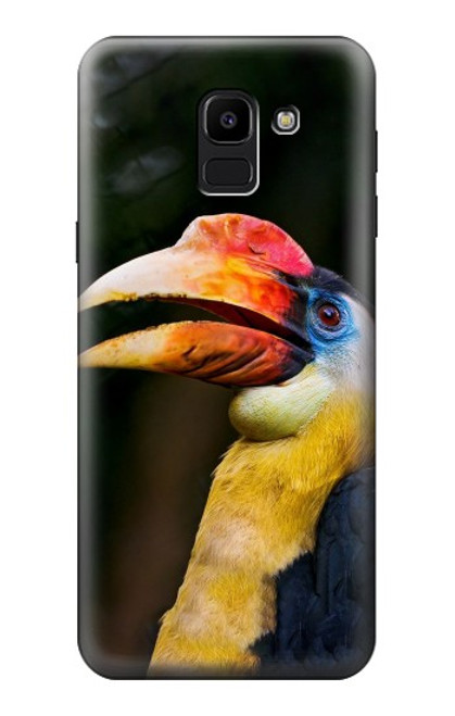 W3876 Colorful Hornbill Hülle Schutzhülle Taschen und Leder Flip für Samsung Galaxy J6 (2018)