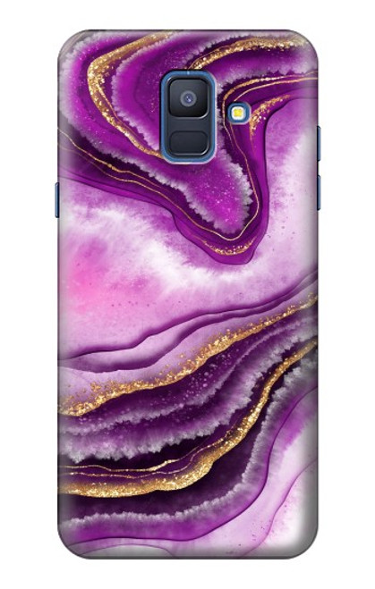 W3896 Purple Marble Gold Streaks Hülle Schutzhülle Taschen und Leder Flip für Samsung Galaxy A6 (2018)