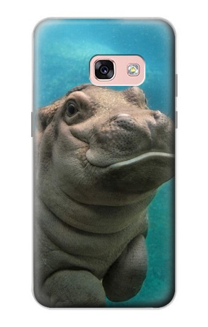 W3871 Cute Baby Hippo Hippopotamus Hülle Schutzhülle Taschen und Leder Flip für Samsung Galaxy A3 (2017)