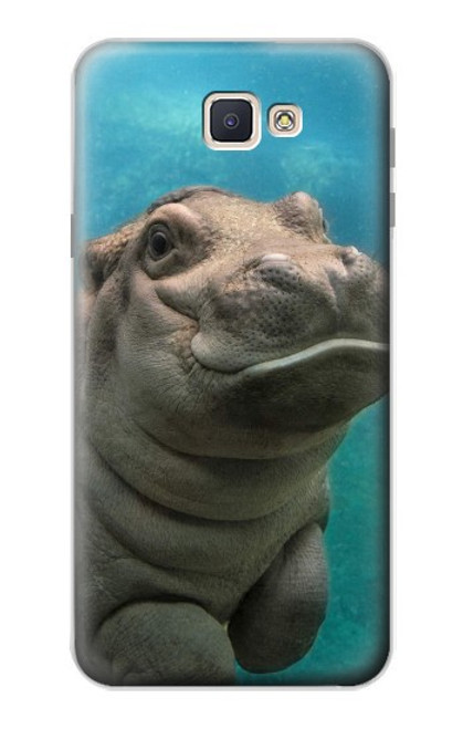 W3871 Cute Baby Hippo Hippopotamus Hülle Schutzhülle Taschen und Leder Flip für Samsung Galaxy J7 Prime (SM-G610F)