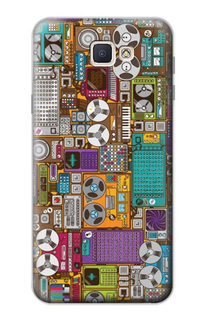 W3879 Retro Music Doodle Hülle Schutzhülle Taschen und Leder Flip für Samsung Galaxy J7 Prime (SM-G610F)