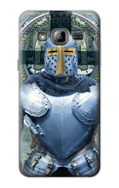 W3864 Medieval Templar Heavy Armor Knight Hülle Schutzhülle Taschen und Leder Flip für Samsung Galaxy J3 (2016)