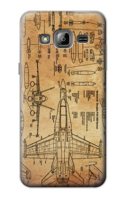 W3868 Aircraft Blueprint Old Paper Hülle Schutzhülle Taschen und Leder Flip für Samsung Galaxy J3 (2016)