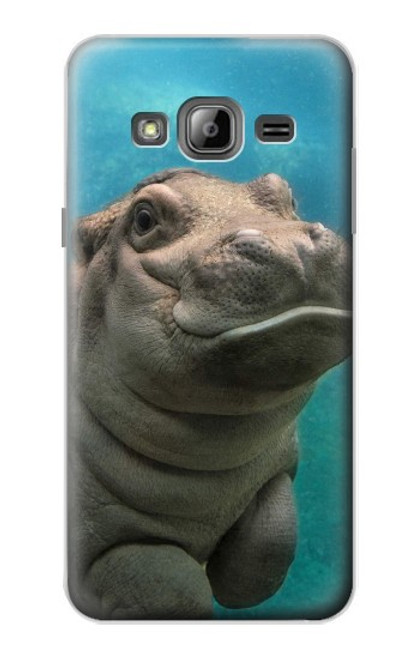 W3871 Cute Baby Hippo Hippopotamus Hülle Schutzhülle Taschen und Leder Flip für Samsung Galaxy J3 (2016)