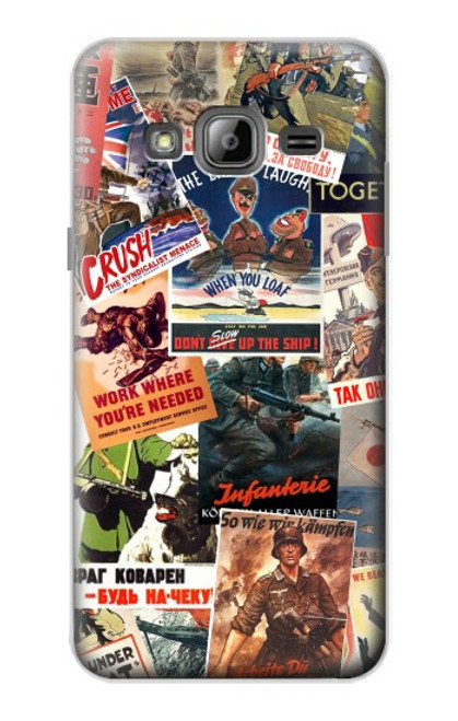 W3905 Vintage Army Poster Hülle Schutzhülle Taschen und Leder Flip für Samsung Galaxy J3 (2016)