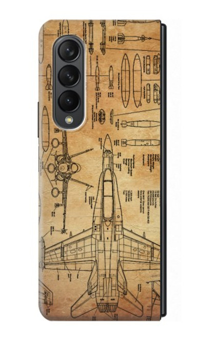 W3868 Aircraft Blueprint Old Paper Hülle Schutzhülle Taschen Flip für Samsung Galaxy Z Fold 3 5G