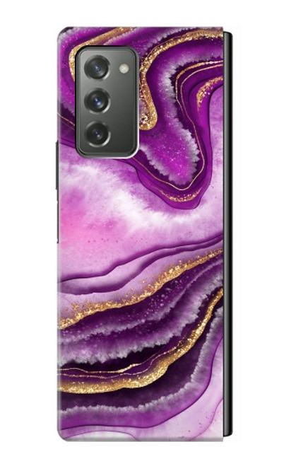 W3896 Purple Marble Gold Streaks Hülle Schutzhülle Taschen Flip für Samsung Galaxy Z Fold2 5G