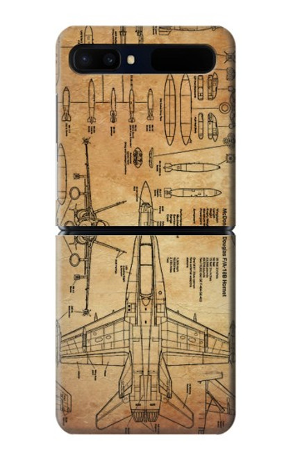 W3868 Aircraft Blueprint Old Paper Hülle Schutzhülle Taschen Flip für Samsung Galaxy Z Flip 5G