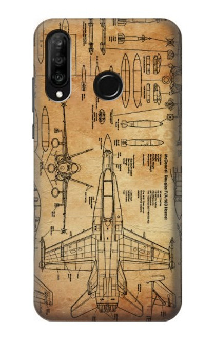 W3868 Aircraft Blueprint Old Paper Hülle Schutzhülle Taschen und Leder Flip für Huawei P30 lite