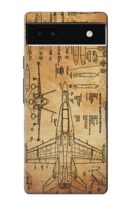 W3868 Aircraft Blueprint Old Paper Hülle Schutzhülle Taschen und Leder Flip für Google Pixel 6a