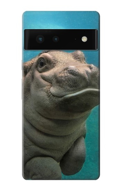 W3871 Cute Baby Hippo Hippopotamus Hülle Schutzhülle Taschen und Leder Flip für Google Pixel 6