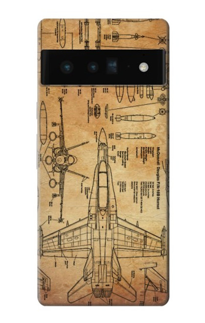 W3868 Aircraft Blueprint Old Paper Hülle Schutzhülle Taschen und Leder Flip für Google Pixel 6 Pro