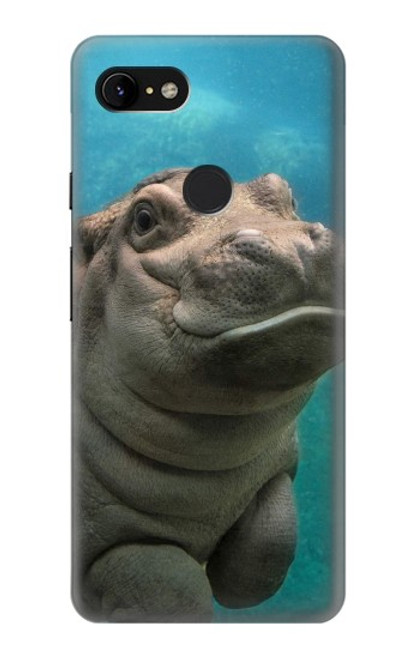 W3871 Cute Baby Hippo Hippopotamus Hülle Schutzhülle Taschen und Leder Flip für Google Pixel 3 XL