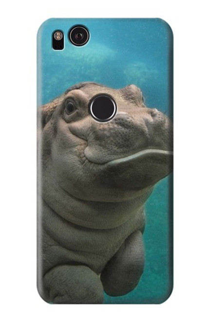 W3871 Cute Baby Hippo Hippopotamus Hülle Schutzhülle Taschen und Leder Flip für Google Pixel 2