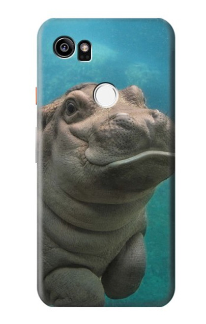 W3871 Cute Baby Hippo Hippopotamus Hülle Schutzhülle Taschen und Leder Flip für Google Pixel 2 XL