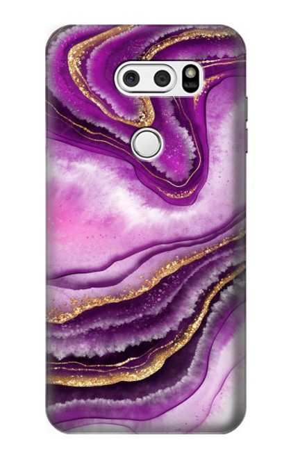 W3896 Purple Marble Gold Streaks Hülle Schutzhülle Taschen und Leder Flip für LG V30, LG V30 Plus, LG V30S ThinQ, LG V35, LG V35 ThinQ