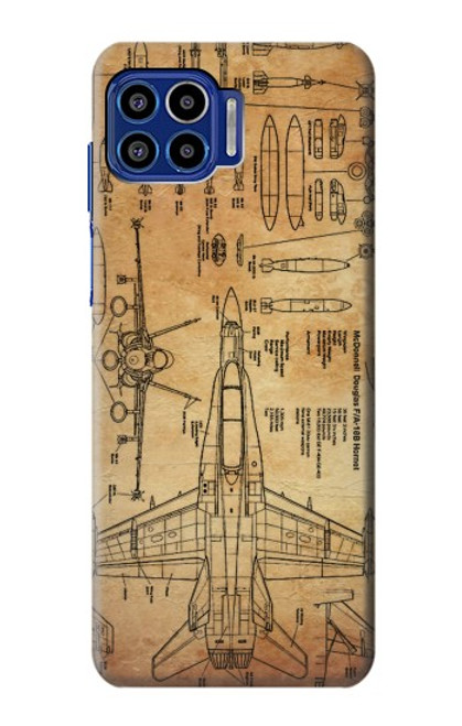 W3868 Aircraft Blueprint Old Paper Hülle Schutzhülle Taschen und Leder Flip für Motorola One 5G