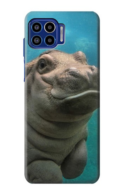 W3871 Cute Baby Hippo Hippopotamus Hülle Schutzhülle Taschen und Leder Flip für Motorola One 5G