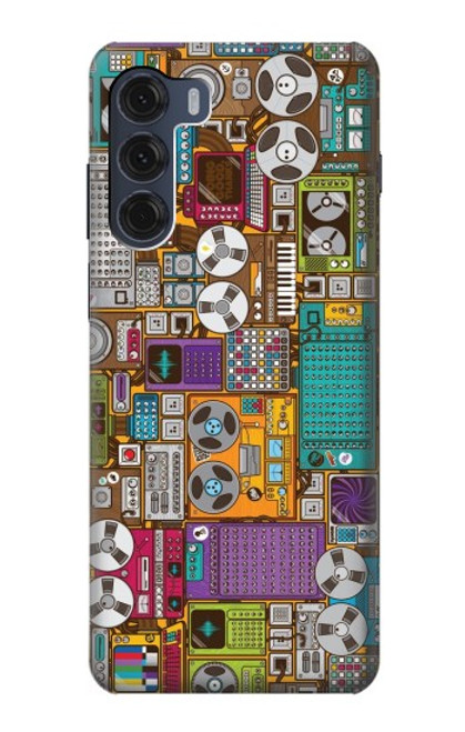 W3879 Retro Music Doodle Hülle Schutzhülle Taschen und Leder Flip für Motorola Moto G200 5G