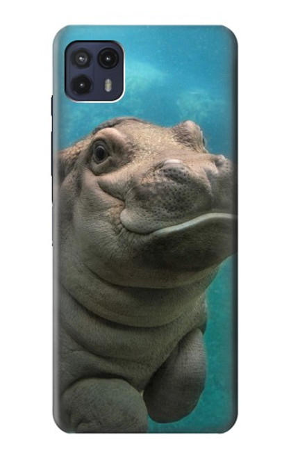 W3871 Cute Baby Hippo Hippopotamus Hülle Schutzhülle Taschen und Leder Flip für Motorola Moto G50 5G