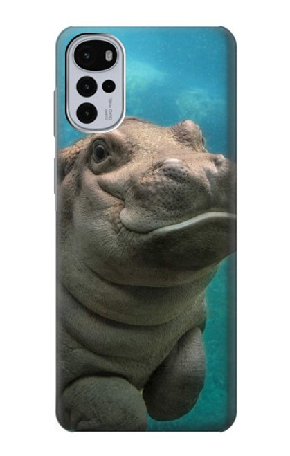 W3871 Cute Baby Hippo Hippopotamus Hülle Schutzhülle Taschen und Leder Flip für Motorola Moto G22