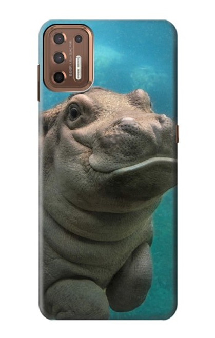 W3871 Cute Baby Hippo Hippopotamus Hülle Schutzhülle Taschen und Leder Flip für Motorola Moto G9 Plus