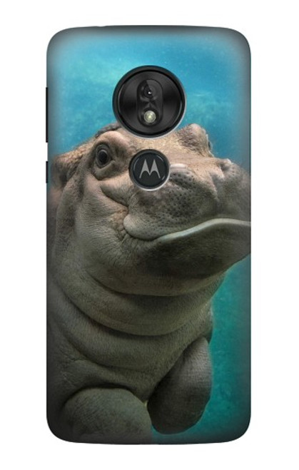 W3871 Cute Baby Hippo Hippopotamus Hülle Schutzhülle Taschen und Leder Flip für Motorola Moto G7 Play