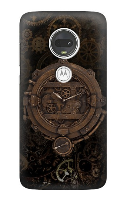 W3902 Steampunk Clock Gear Hülle Schutzhülle Taschen und Leder Flip für Motorola Moto G7, Moto G7 Plus