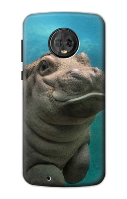 W3871 Cute Baby Hippo Hippopotamus Hülle Schutzhülle Taschen und Leder Flip für Motorola Moto G6