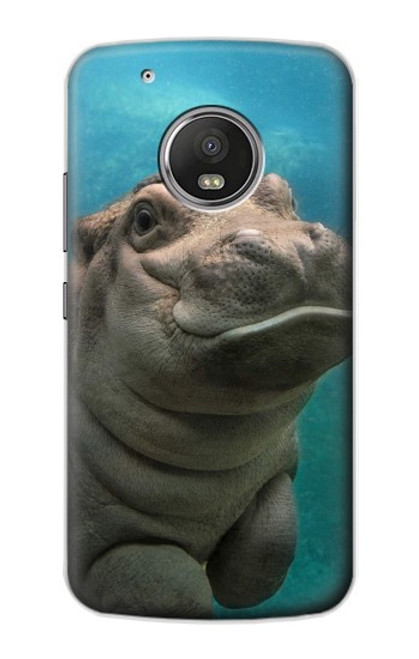 W3871 Cute Baby Hippo Hippopotamus Hülle Schutzhülle Taschen und Leder Flip für Motorola Moto G5 Plus