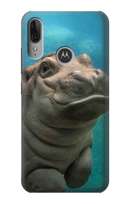 W3871 Cute Baby Hippo Hippopotamus Hülle Schutzhülle Taschen und Leder Flip für Motorola Moto E6 Plus, Moto E6s
