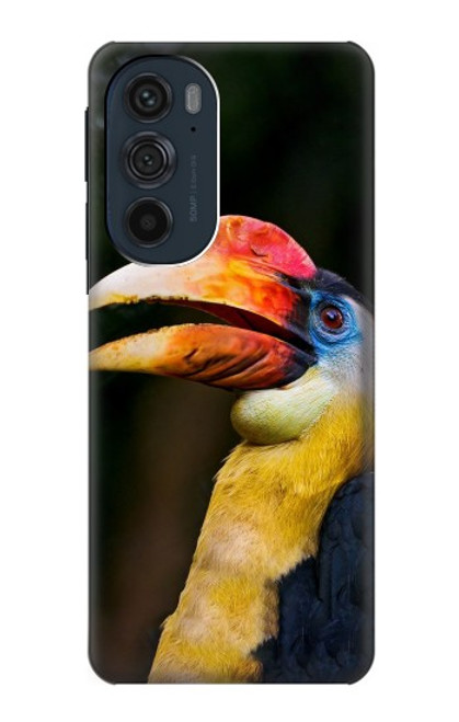 W3876 Colorful Hornbill Hülle Schutzhülle Taschen und Leder Flip für Motorola Edge 30 Pro