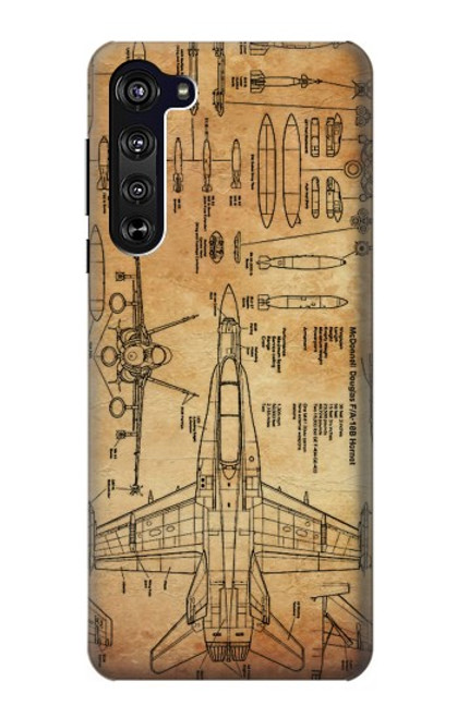 W3868 Aircraft Blueprint Old Paper Hülle Schutzhülle Taschen und Leder Flip für Motorola Edge