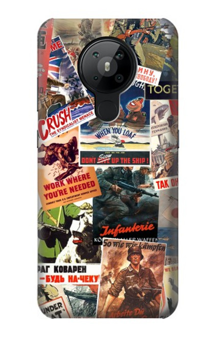 W3905 Vintage Army Poster Hülle Schutzhülle Taschen und Leder Flip für Nokia 5.3