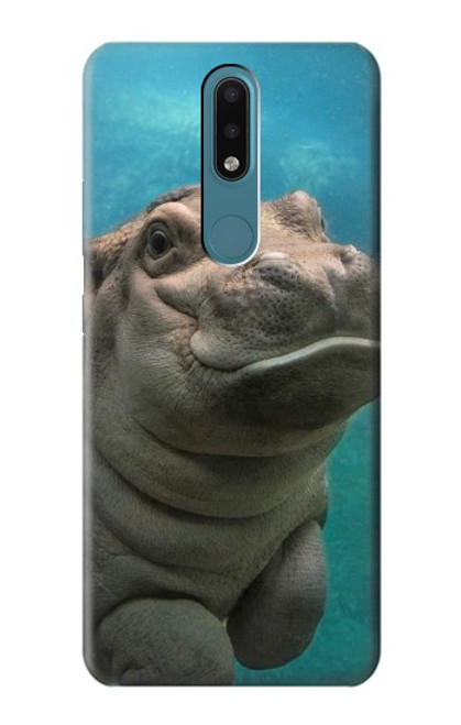 W3871 Cute Baby Hippo Hippopotamus Hülle Schutzhülle Taschen und Leder Flip für Nokia 2.4