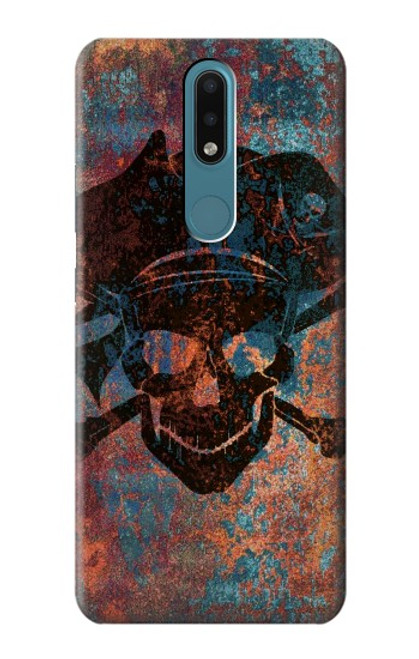 W3895 Pirate Skull Metal Hülle Schutzhülle Taschen und Leder Flip für Nokia 2.4