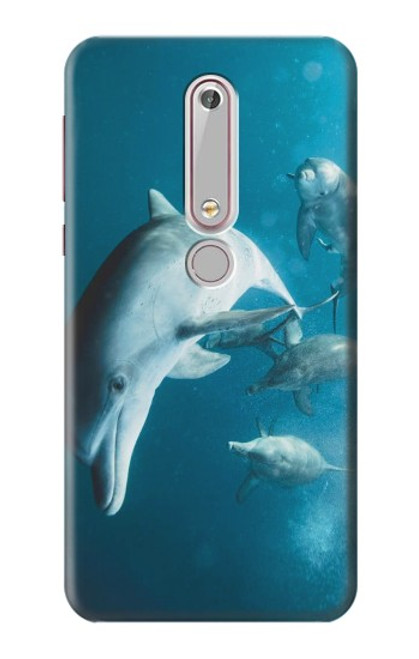 W3878 Dolphin Hülle Schutzhülle Taschen und Leder Flip für Nokia 6.1, Nokia 6 2018