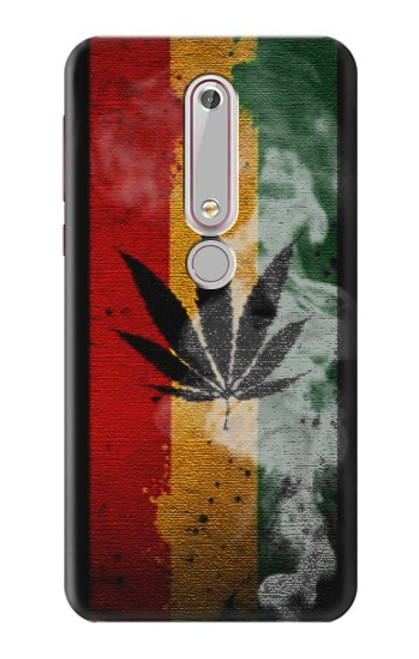 W3890 Reggae Rasta Flag Smoke Hülle Schutzhülle Taschen und Leder Flip für Nokia 6.1, Nokia 6 2018