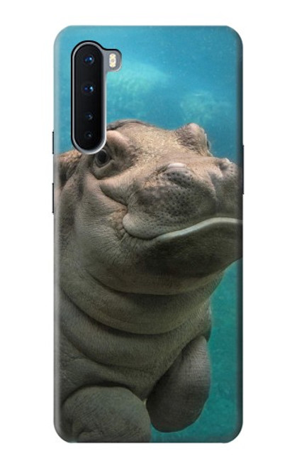 W3871 Cute Baby Hippo Hippopotamus Hülle Schutzhülle Taschen und Leder Flip für OnePlus Nord