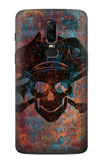 W3895 Pirate Skull Metal Hülle Schutzhülle Taschen und Leder Flip für OnePlus 6
