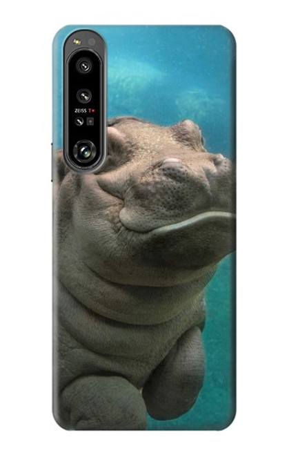 W3871 Cute Baby Hippo Hippopotamus Hülle Schutzhülle Taschen und Leder Flip für Sony Xperia 1 IV