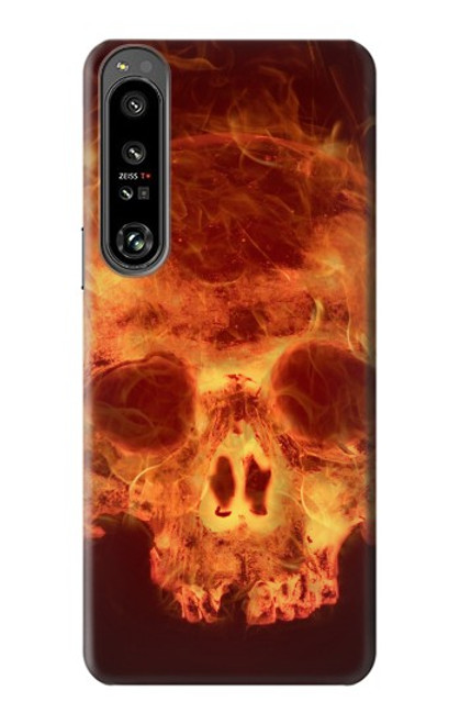 W3881 Fire Skull Hülle Schutzhülle Taschen und Leder Flip für Sony Xperia 1 IV