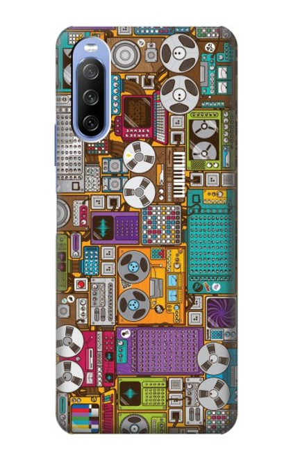 W3879 Retro Music Doodle Hülle Schutzhülle Taschen und Leder Flip für Sony Xperia 10 III Lite