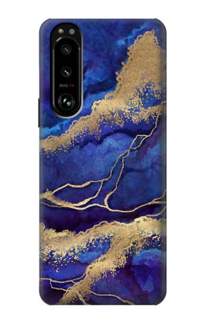 W3906 Navy Blue Purple Marble Hülle Schutzhülle Taschen und Leder Flip für Sony Xperia 5 III