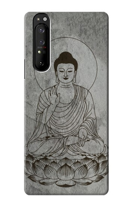 W3873 Buddha Line Art Hülle Schutzhülle Taschen und Leder Flip für Sony Xperia 1 III